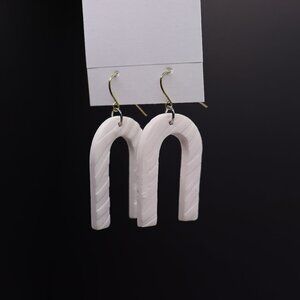 White Arch Dangle Earrings Minimalist Modern Gold Tone Hooks